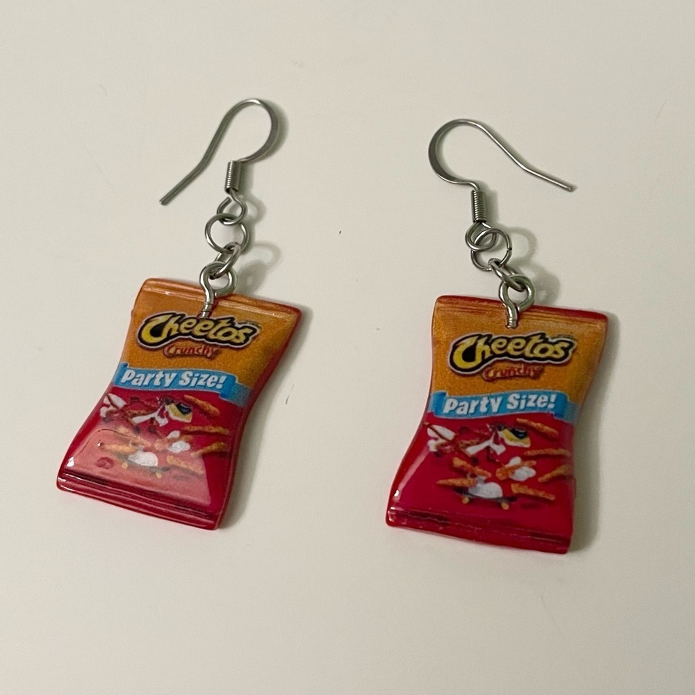 Handmade Cheetos Party Size Bag Dangle Earrings Kitschy Foodie Jewelry